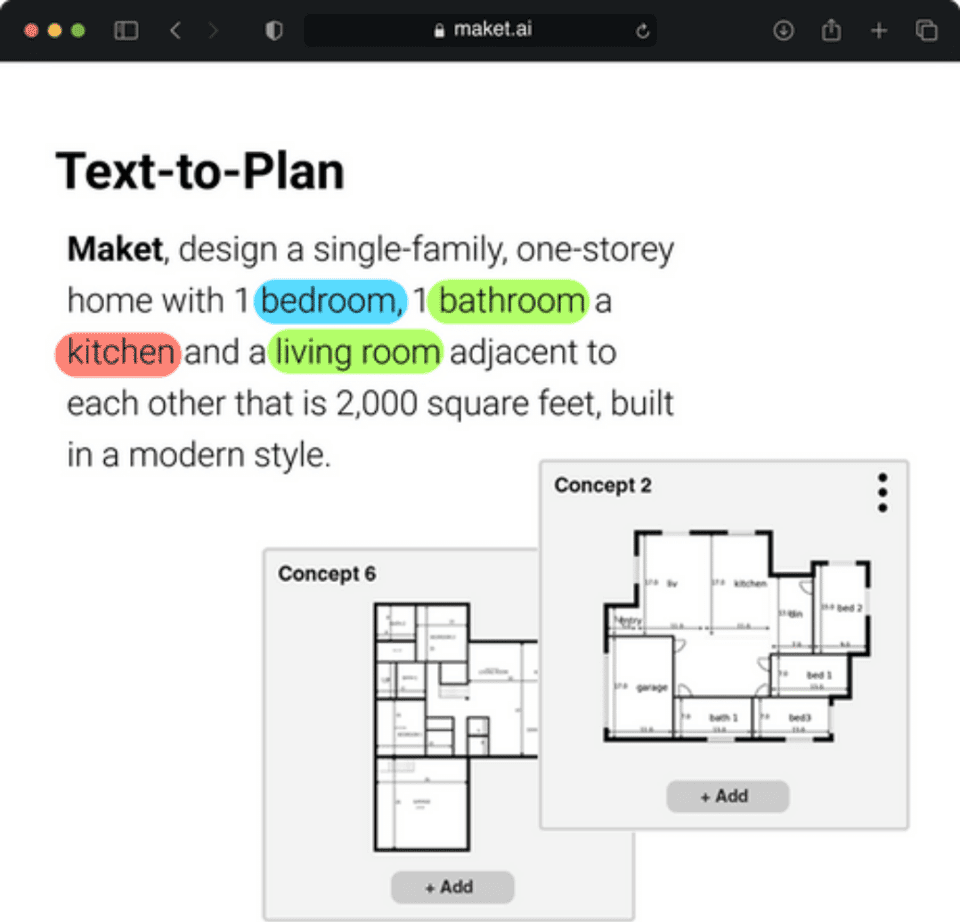 Planification de l'espace par IA avec maket.ai