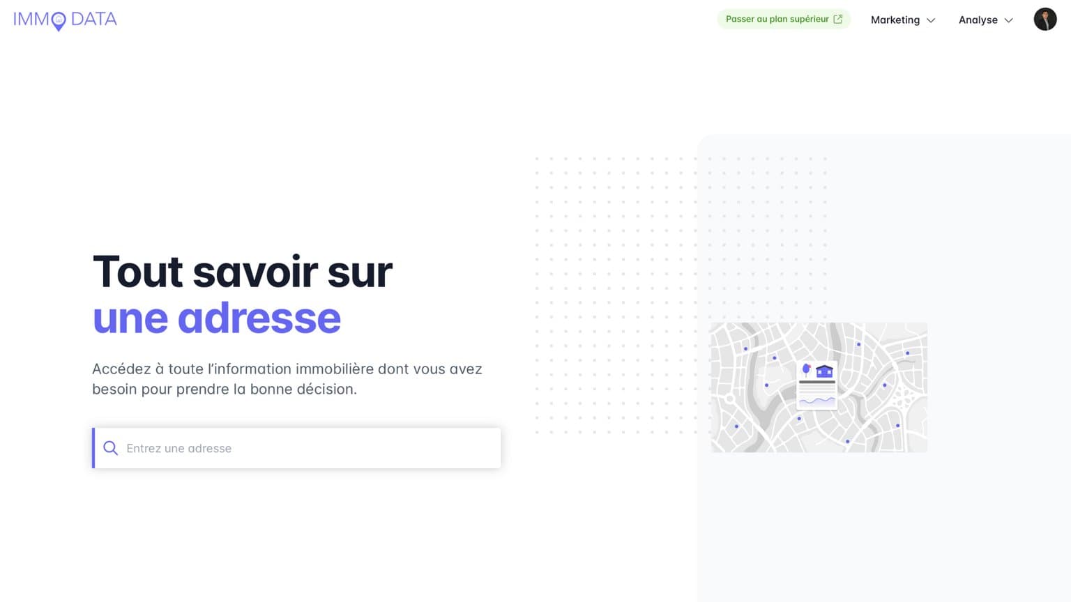 Page d'accueil Immo-data, plateforme de données immobilières