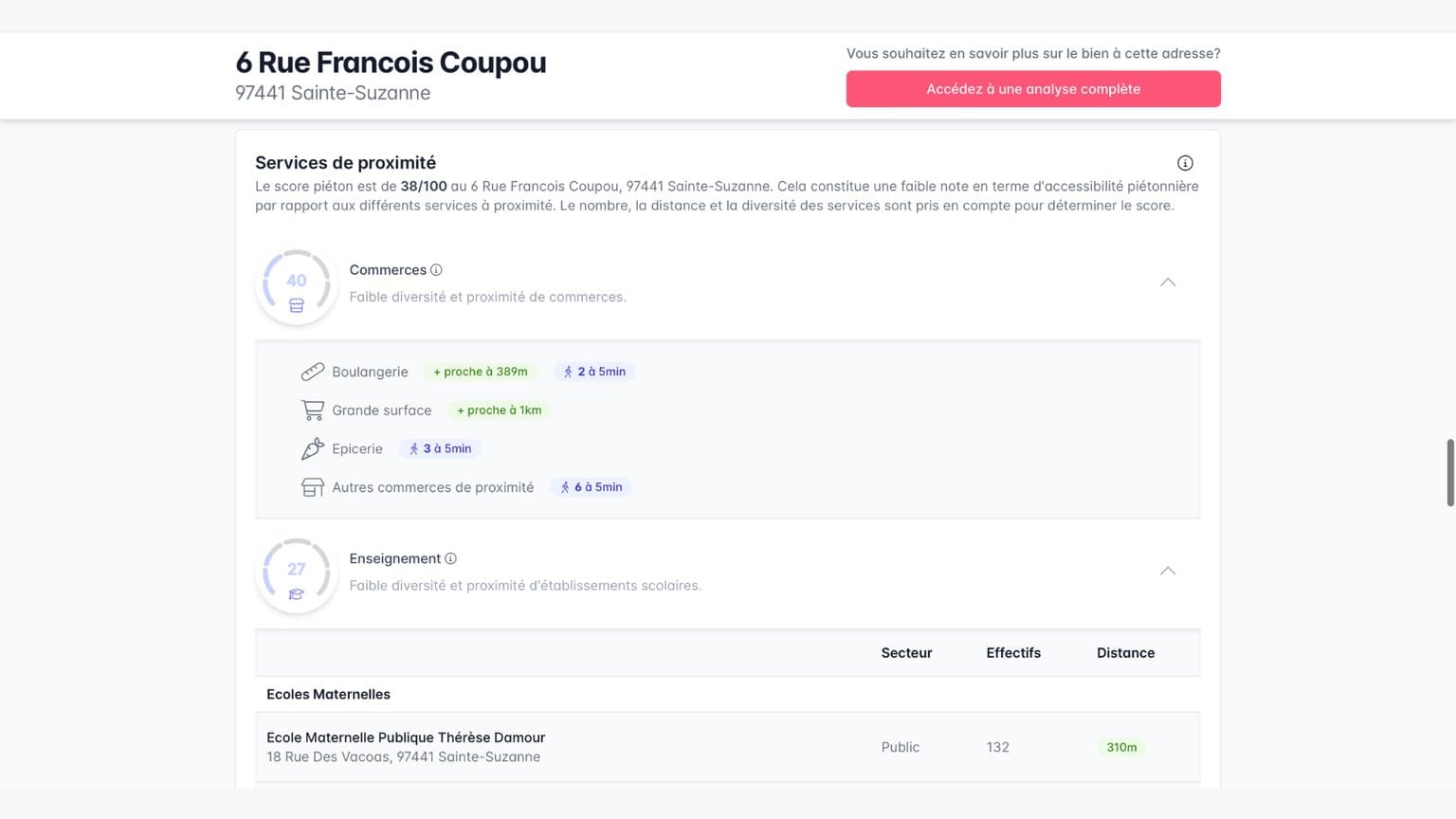 Immo-data : caractéristiques démographiques et services d'un quartier