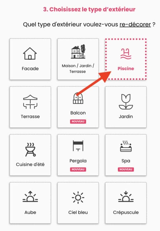 Choisir l'option Piscine