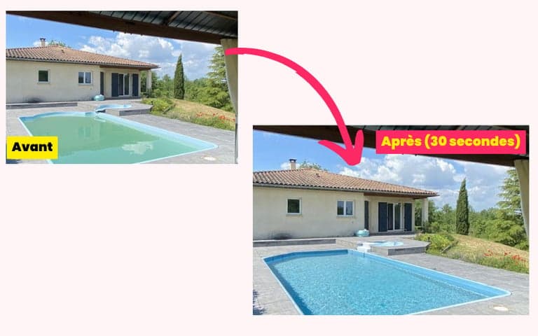Logiciel pour Mettre une Eau Bleue dans une Piscine par IA — InterieurAI