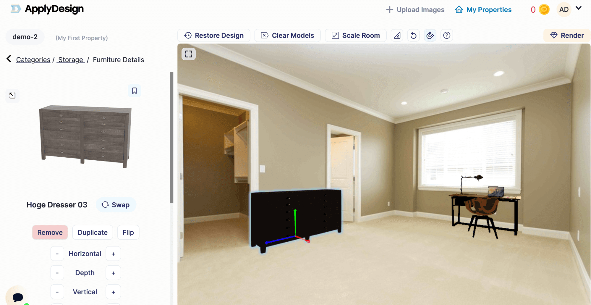 1) Apply Design home staging virtuel