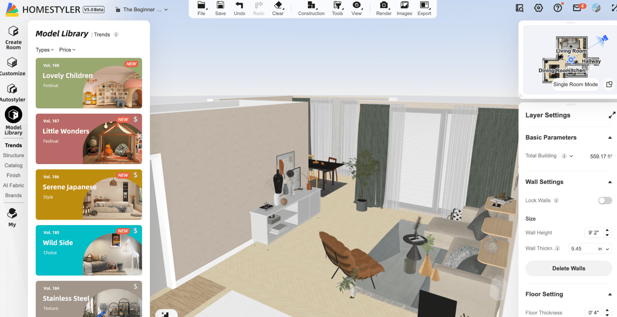 2) Homestyler home staging virtuel