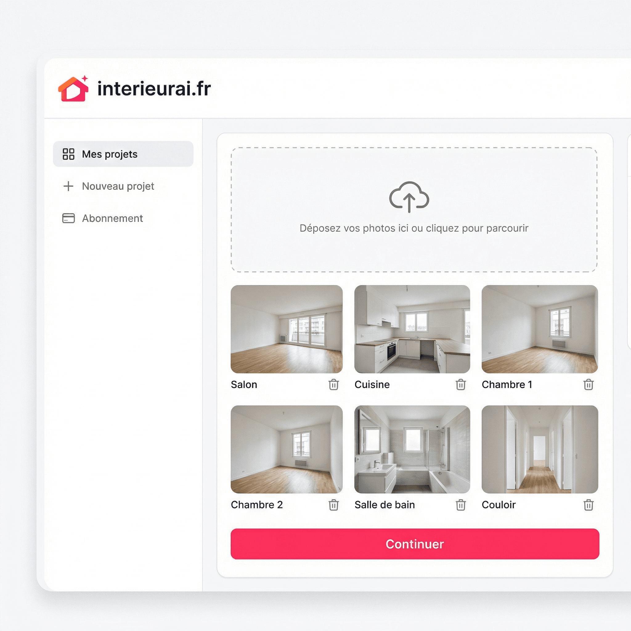 Interface d'upload de photos